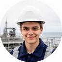 Matteüs Bartal, jonge junior engineer in werkkleding op een offshorelocatie